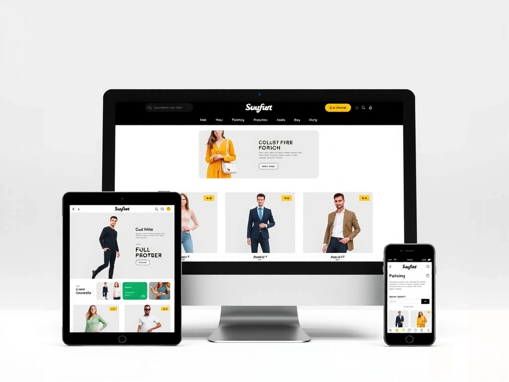 Screenshot of a modern, responsive e-commerce website on various devices