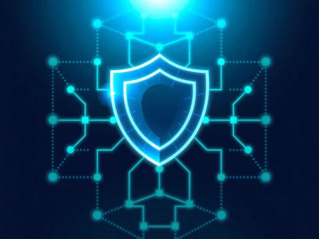Abstract network shield protecting data, with glowing lines